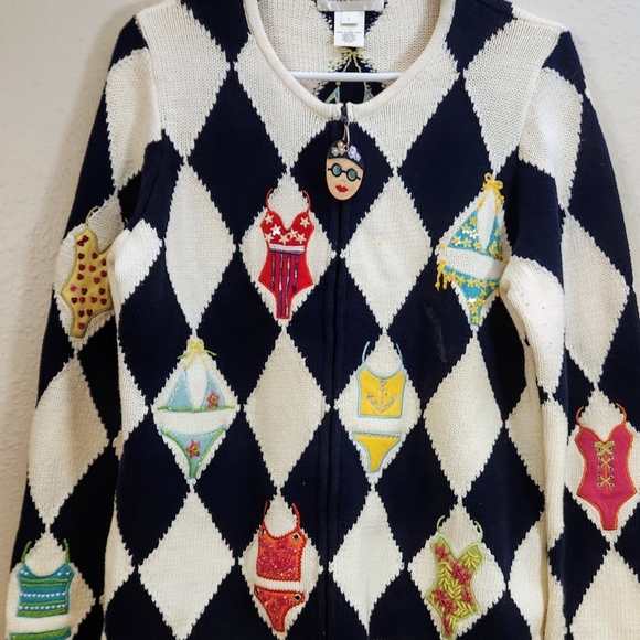 Susan Bristol Beaded Embroidered Swimsuits Blk/Wht Cottagecore Whimsicore Large. - Picture 12 of 12